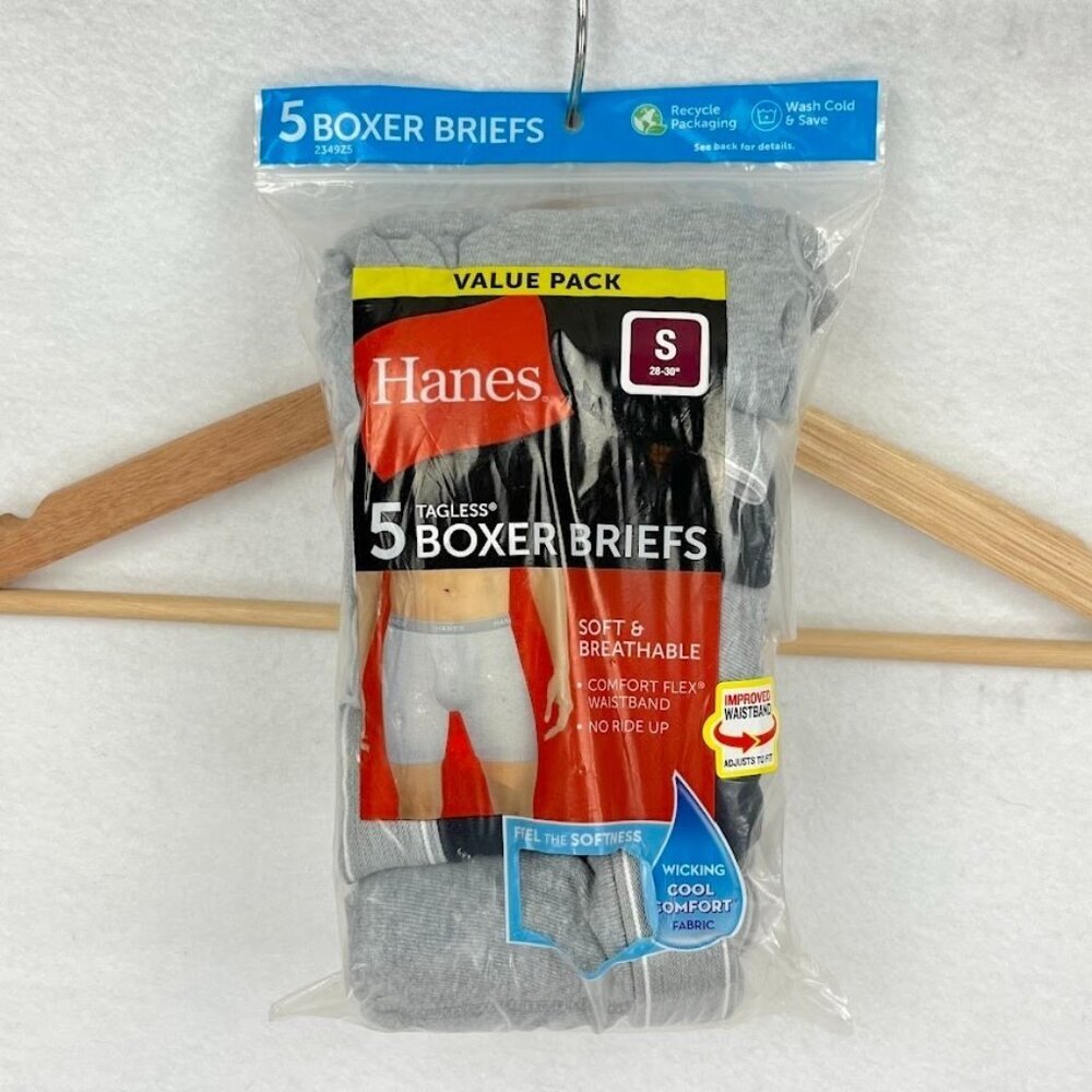 Hanes Tagless Boxer Briefs Value 5 Pack Comfort Flex Black And Gray S NWT